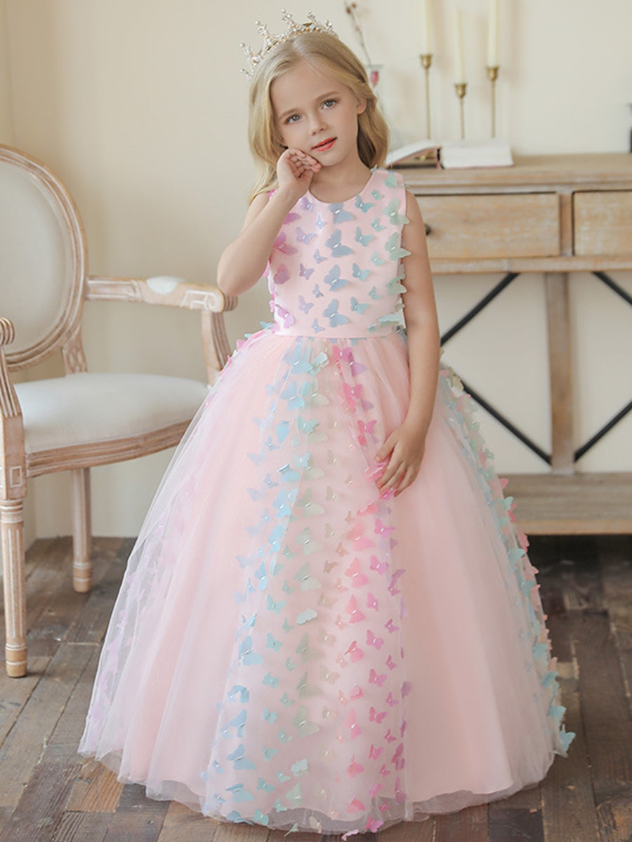Robe de Bal à Encolure Dégagée Sans Manches, Longueur Au Sol, avec Papillon 3D