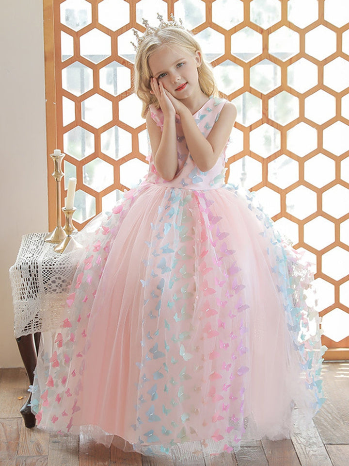 Robe de Bal à Encolure Dégagée Sans Manches, Longueur Au Sol, avec Papillon 3D