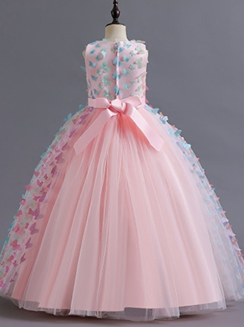 Robe de Bal à Encolure Dégagée Sans Manches, Longueur Au Sol, avec Papillon 3D