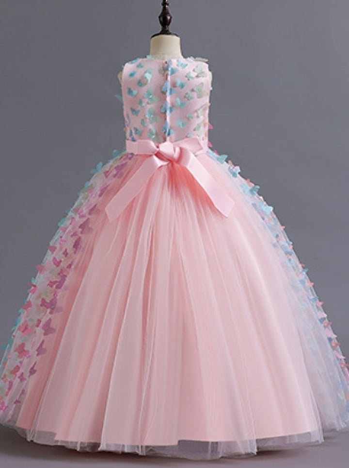Robe de Bal à Encolure Dégagée Sans Manches, Longueur Au Sol, avec Papillon 3D