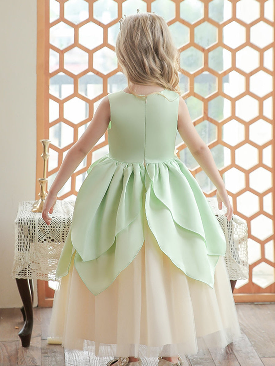 Robe de Bal à Encolure Dégagée Sans Manches avec Volants et Ceinture Fleurie pour Fille de Fleur