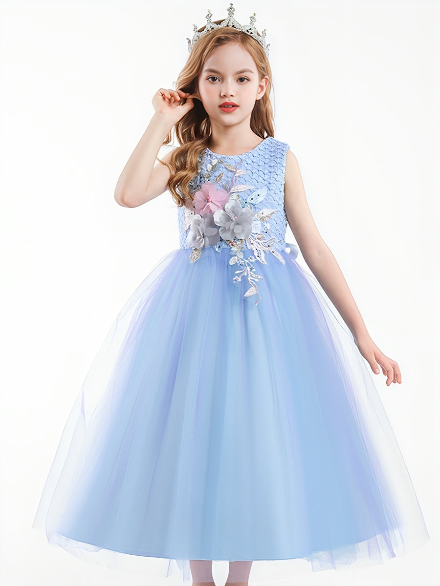 Robe de Bal à Encolure Dégagée Sans Manches en Tulle Dégradé avec Appliques et Broderies