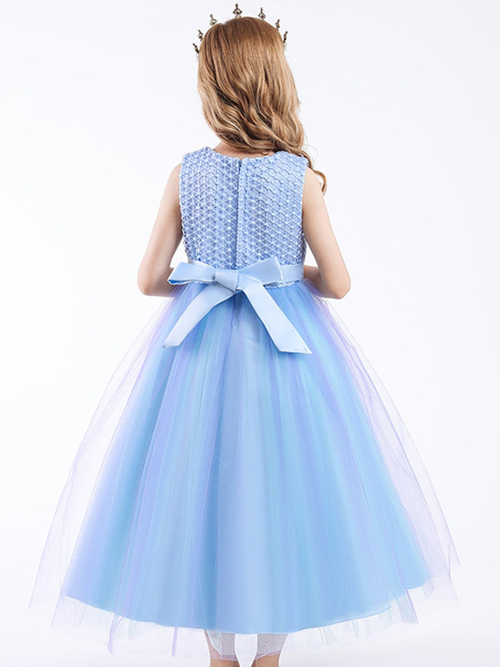 Robe de Bal à Encolure Dégagée Sans Manches en Tulle Dégradé avec Appliques et Broderies