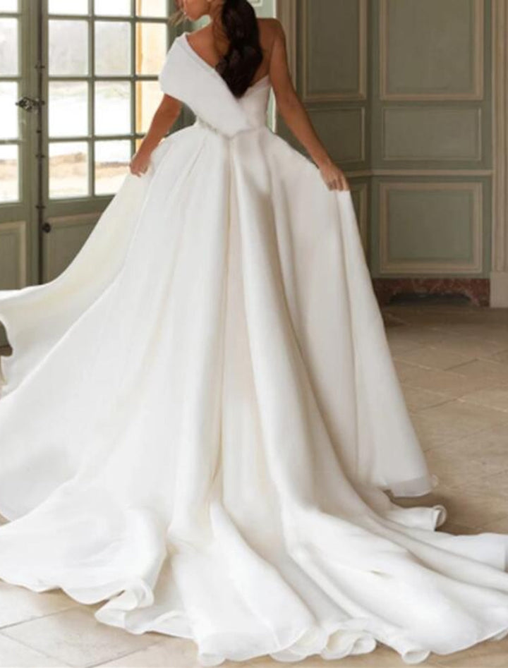 Robe de Mariée Trapèze/Princesse à Une Épaule et Longueur Au Sol