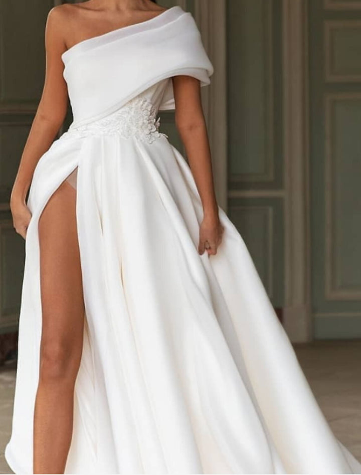 Robe de Mariée Trapèze/Princesse à Une Épaule et Longueur Au Sol