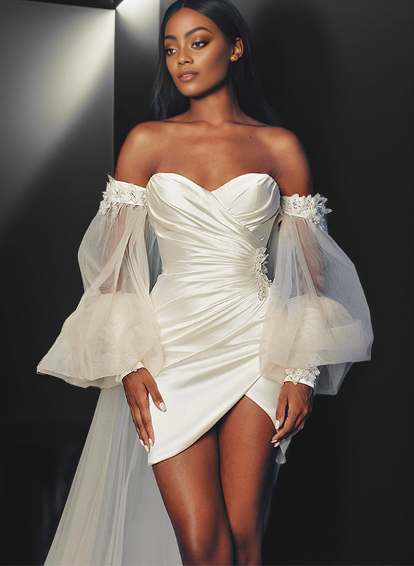 Robe de Mariée Courte en Dentelle à Col en Cœur et Fourreau