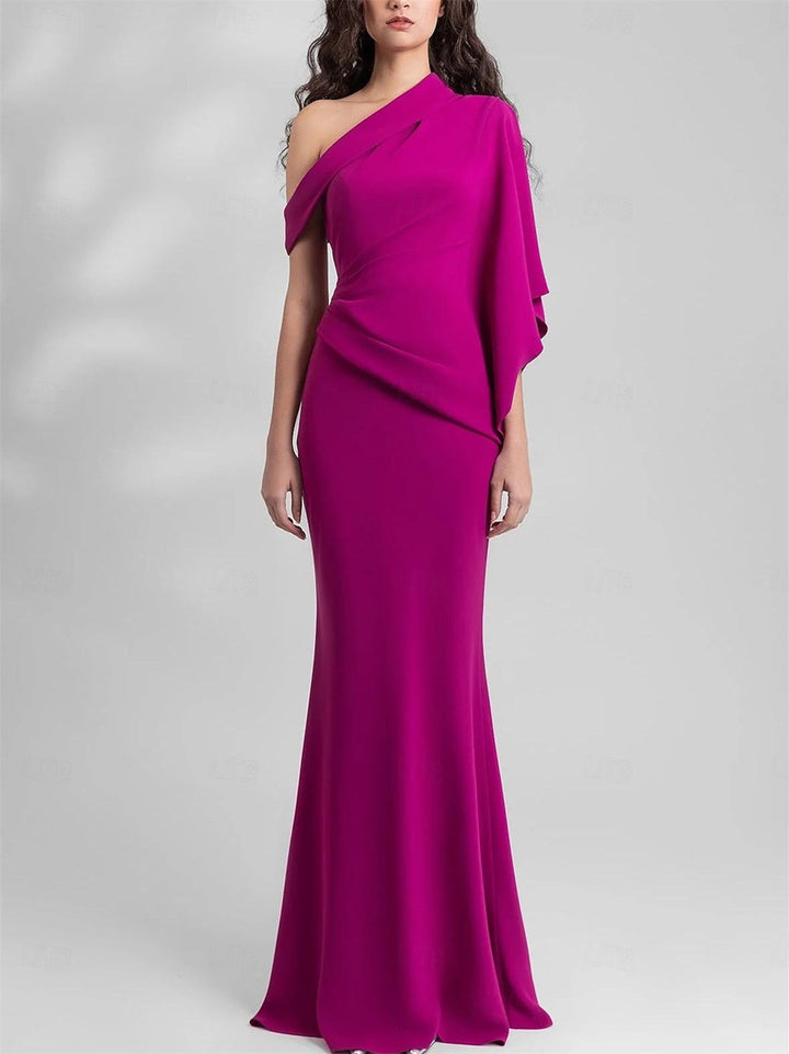 Robe de Mariée Sirène/Trompette Longueur Au Sol Sans Manches Une Épaule en Mousseline de Soie avec Plis