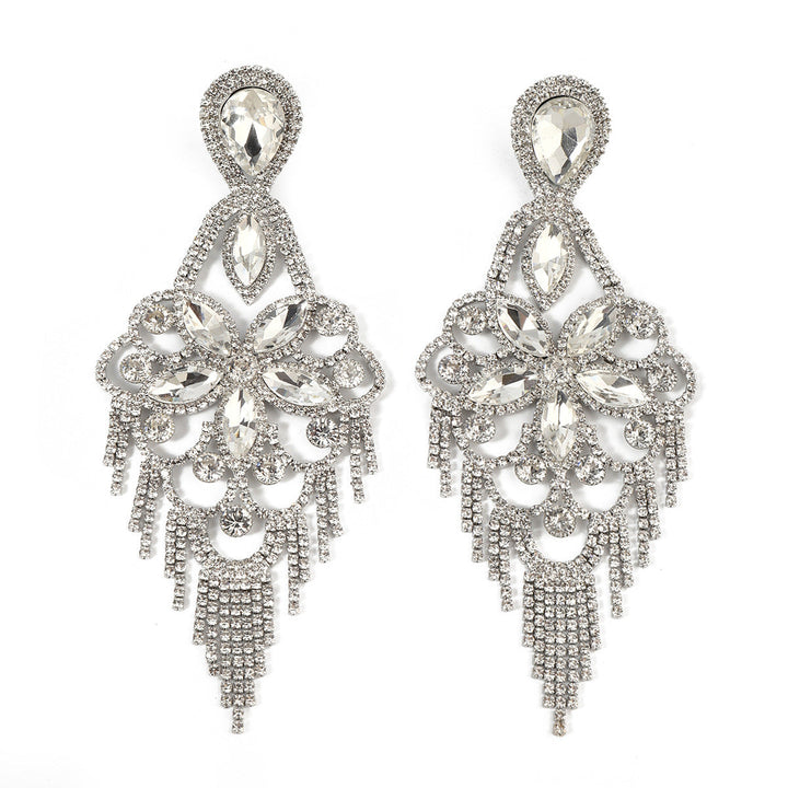 Boucles D'Oreilles Pendantes Élégantes en Forme de Fleur avec Strass Exagérés