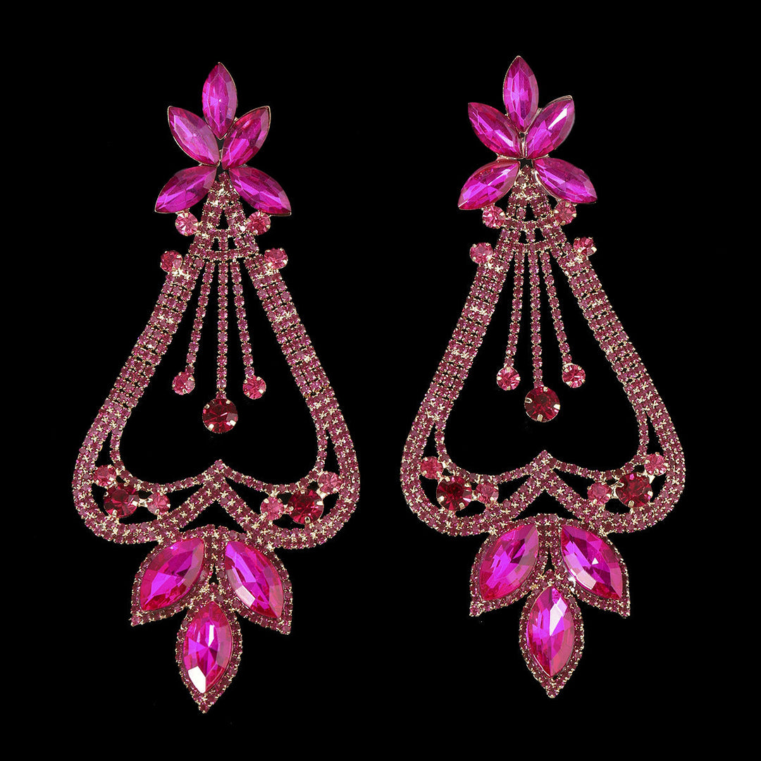 Boucles D'Oreilles Pendantes Exagérées en Forme de Cœur et de Fleur en Diamant