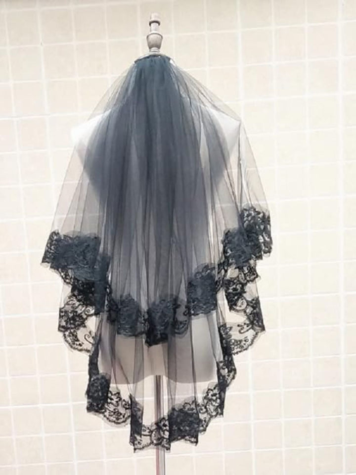 Coiffe en Voile de Dentelle Noire Gothique Punk pour Halloween