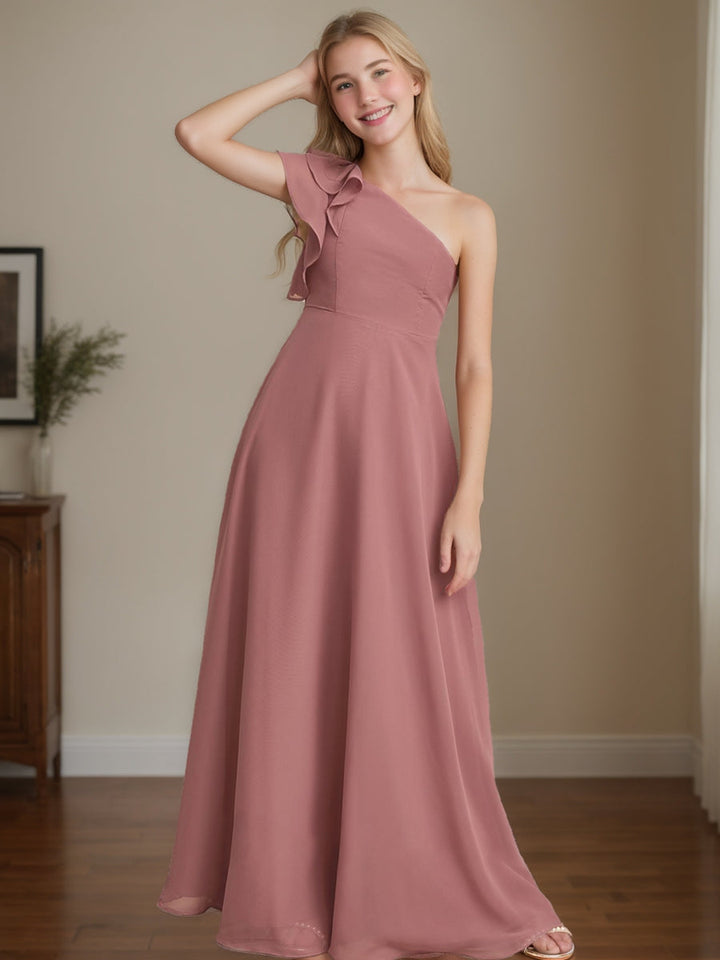 Robes de Demoiselle D'Honneur Junior A-Line/Princess à Une Épaule Sans Manches avec Volants