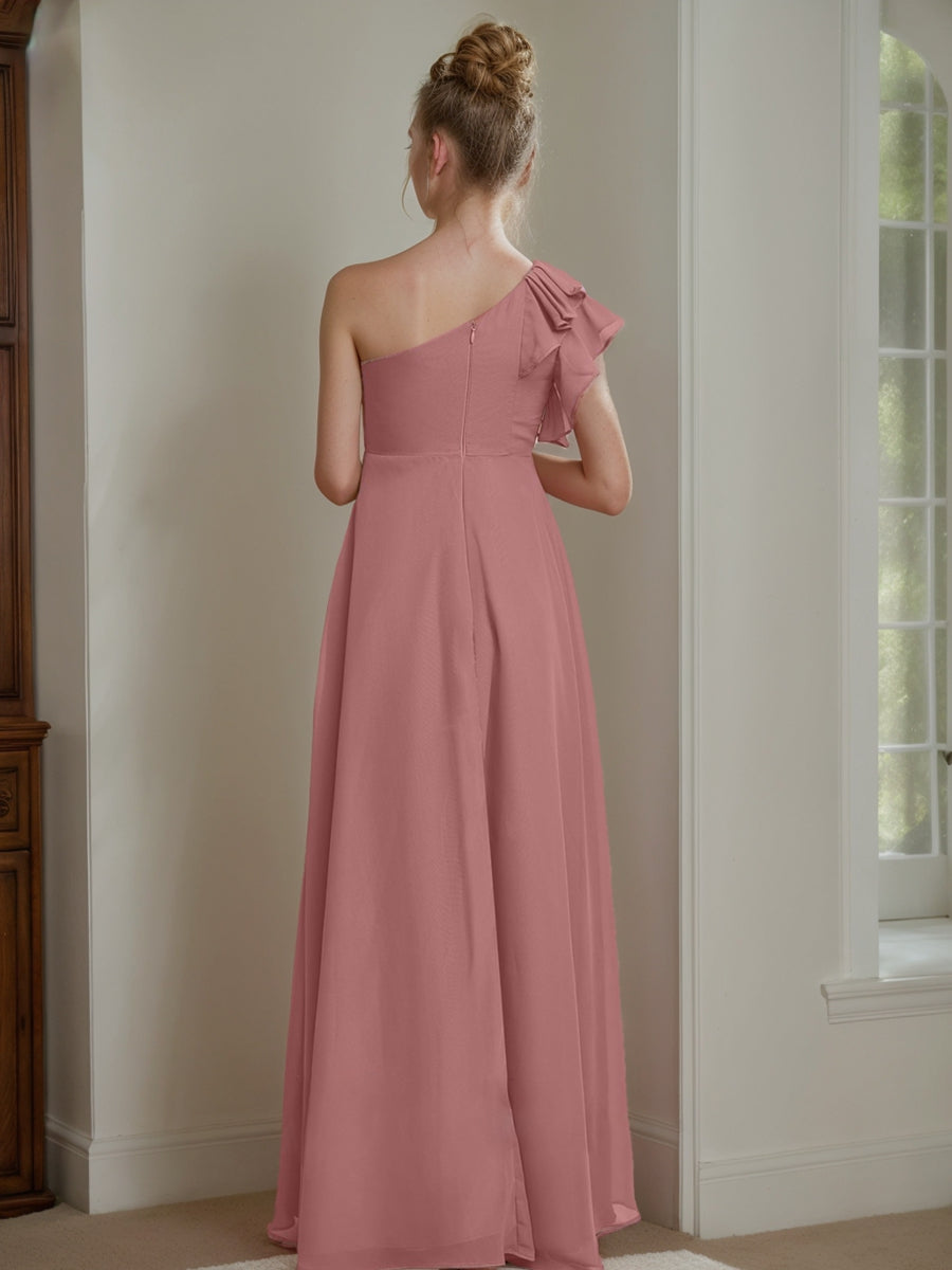 Robes de Demoiselle D'Honneur Junior A-Line/Princess à Une Épaule Sans Manches avec Volants