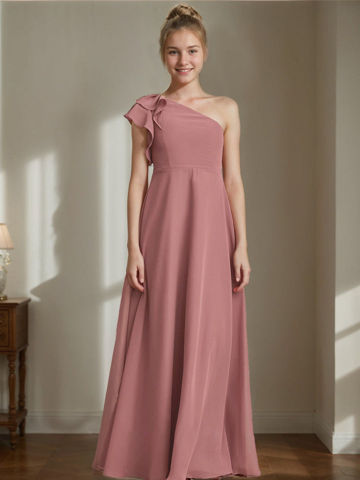 Robes de Demoiselle D'Honneur Junior A-Line/Princess à Une Épaule Sans Manches avec Volants