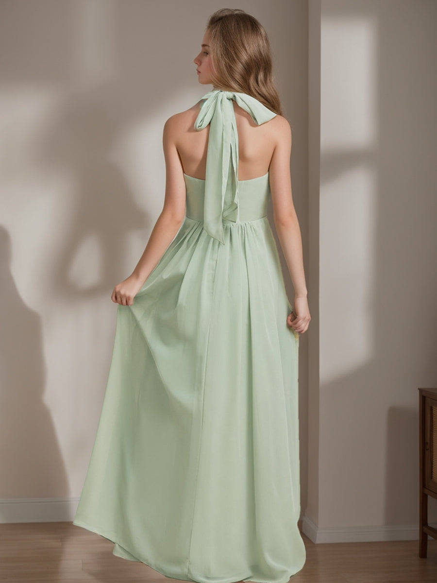 Robe de Demoiselle D'Honneur Junior Sans Manches, Coupe A-Line/Princess, Dos Nu, Longueur Au Sol