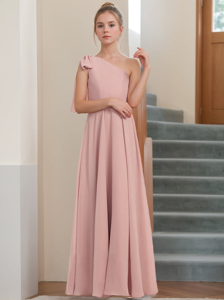 Robe de Demoiselle D'Honneur Junior Sans Manches à Une Épaule et Ligne A/Princesse avec Nœud