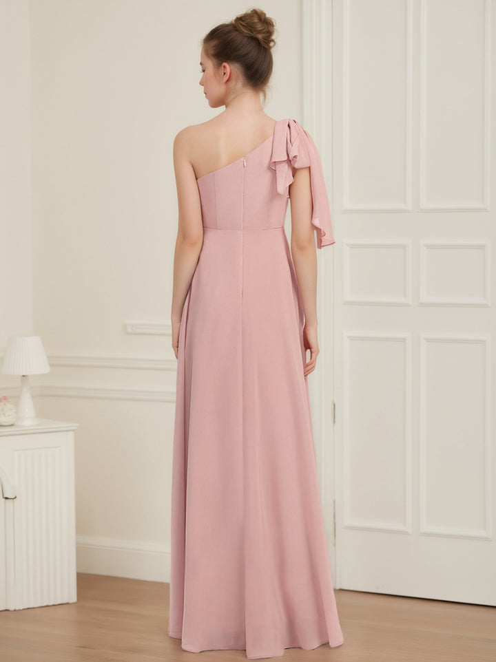 Robe de Demoiselle D'Honneur Junior Sans Manches à Une Épaule et Ligne A/Princesse avec Nœud