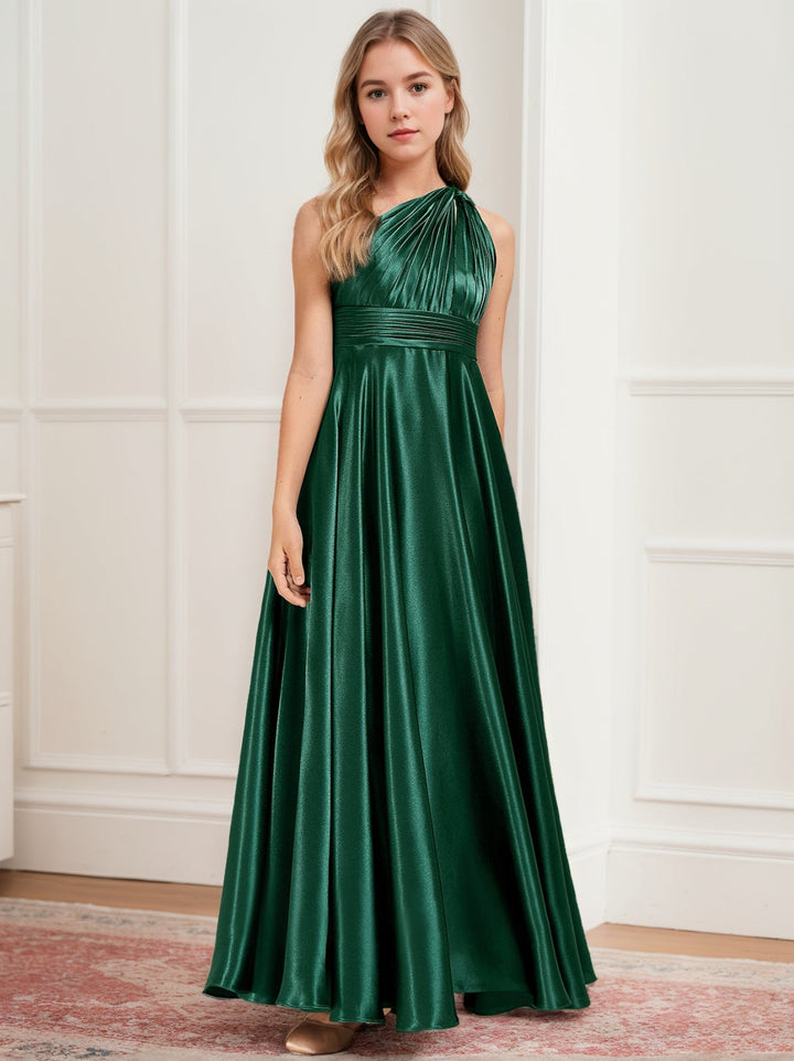 Robe de Demoiselle D'Honneur Junior Fille A-Line/Princess à Une Épaule Longueur Cheville avec Plis