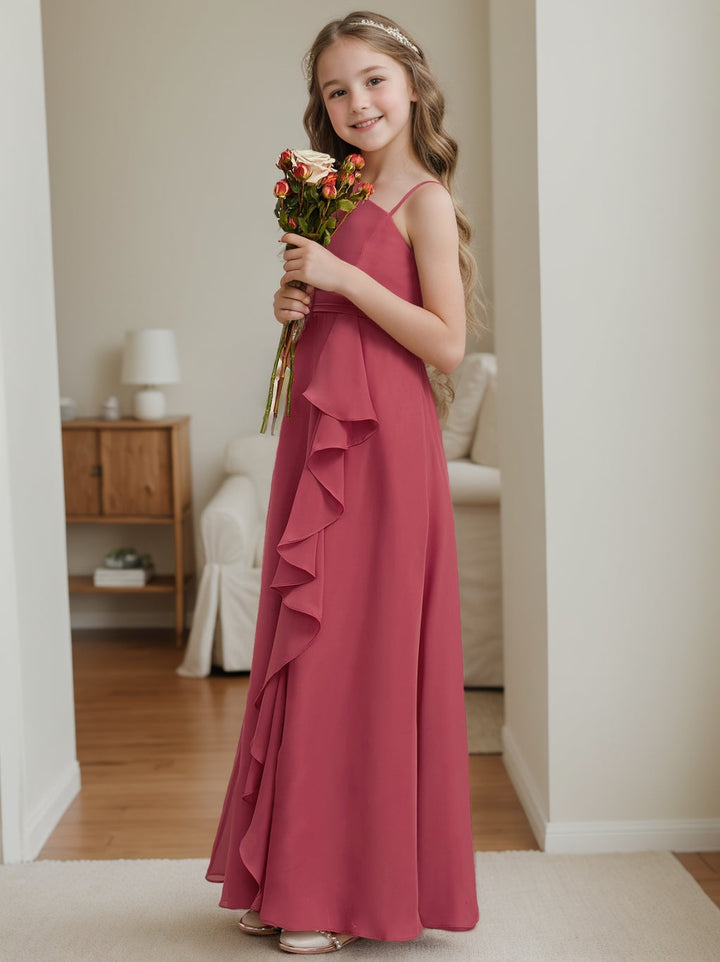 Robe de Demoiselle D'Honneur Junior A-Line/Princesse à Une Épaule et Longueur Au Sol avec Volants