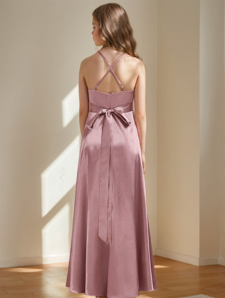 Robes de Demoiselle D'Honneur Junior Sans Manches à Volants, Coupe A-Line/Princesse, Croisées