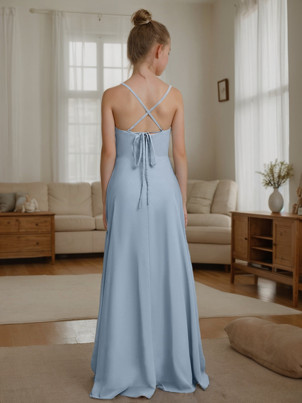 Robes de Demoiselle D'Honneur Junior Sans Manches à Col en V et Coupe A-Line/Princesse