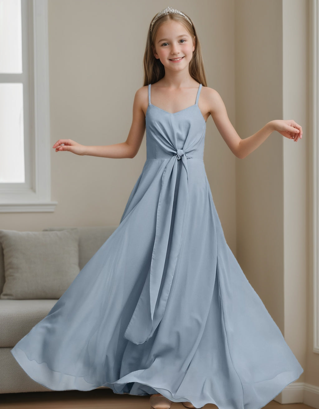 Robes de Demoiselle D'Honneur Junior Sans Manches à Col en V et Coupe A-Line/Princesse
