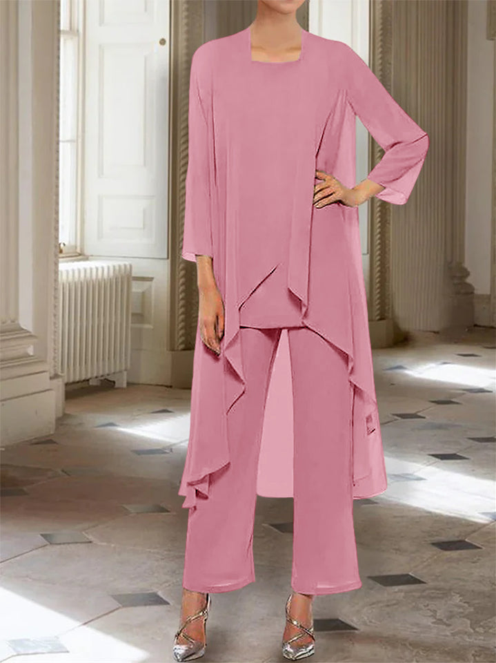 Mousseline Col rond 3/4 Length Sleeves Longueur de La ChevilleTailleurs-pantalons pour Mèrede la Mariée avec veste