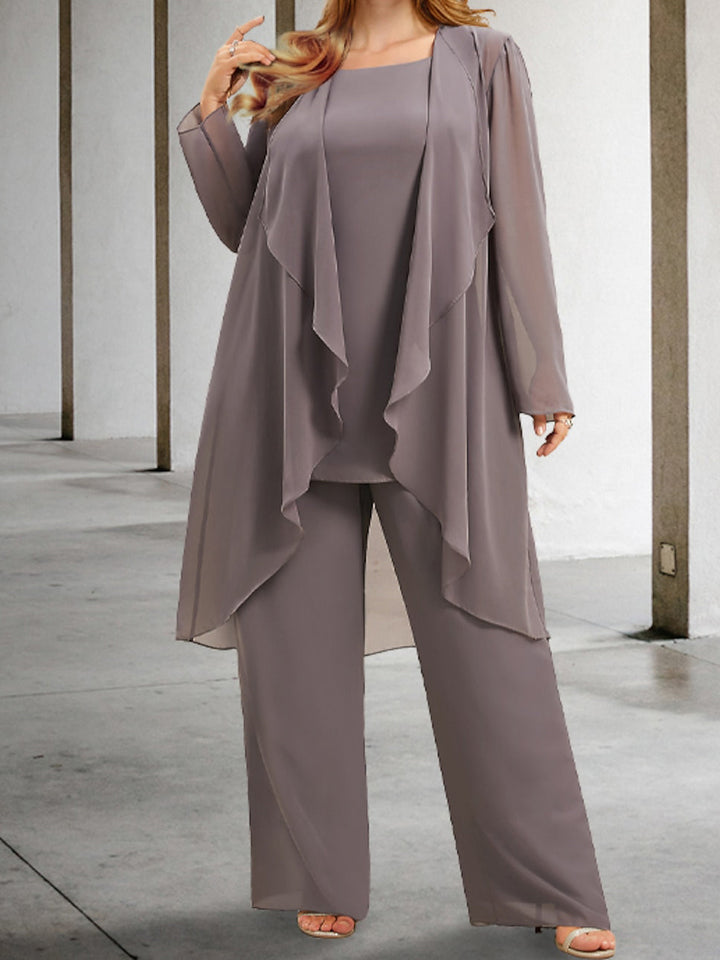Tailleur-Pantalon en Mousseline de Soie avec Veste pour Mère de la Mariée