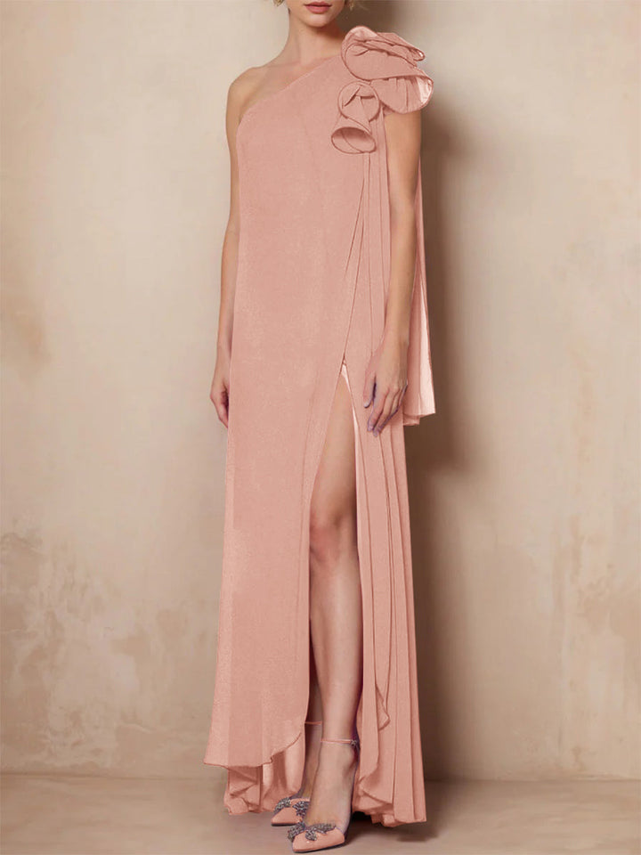 Robe de Mère de la Mariée A-Line/Princess à Une Épaule Sans Manches et Longueur Au Sol avec Fente Sur le Côté