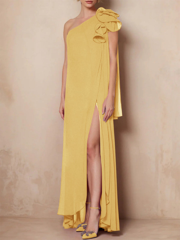 Robe de Mère de la Mariée A-Line/Princess à Une Épaule Sans Manches et Longueur Au Sol avec Fente Sur le Côté