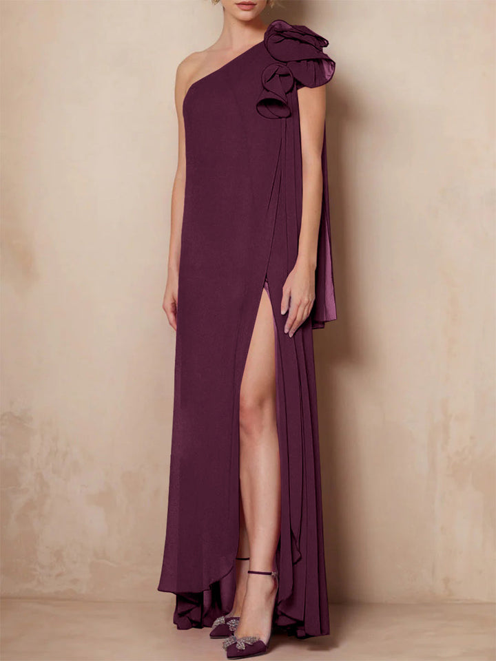 Robe de Mère de la Mariée A-Line/Princess à Une Épaule Sans Manches et Longueur Au Sol avec Fente Sur le Côté