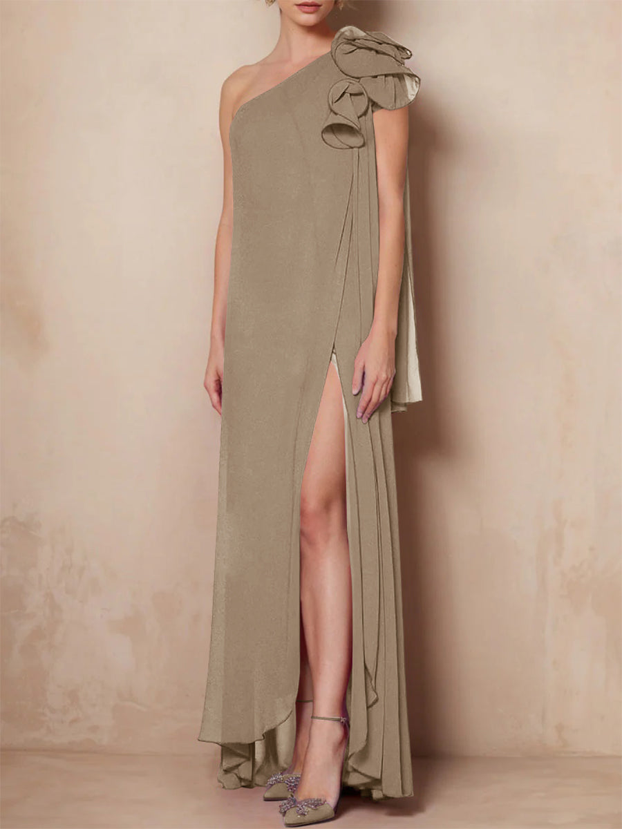 Robe de Mère de la Mariée A-Line/Princess à Une Épaule Sans Manches et Longueur Au Sol avec Fente Sur le Côté