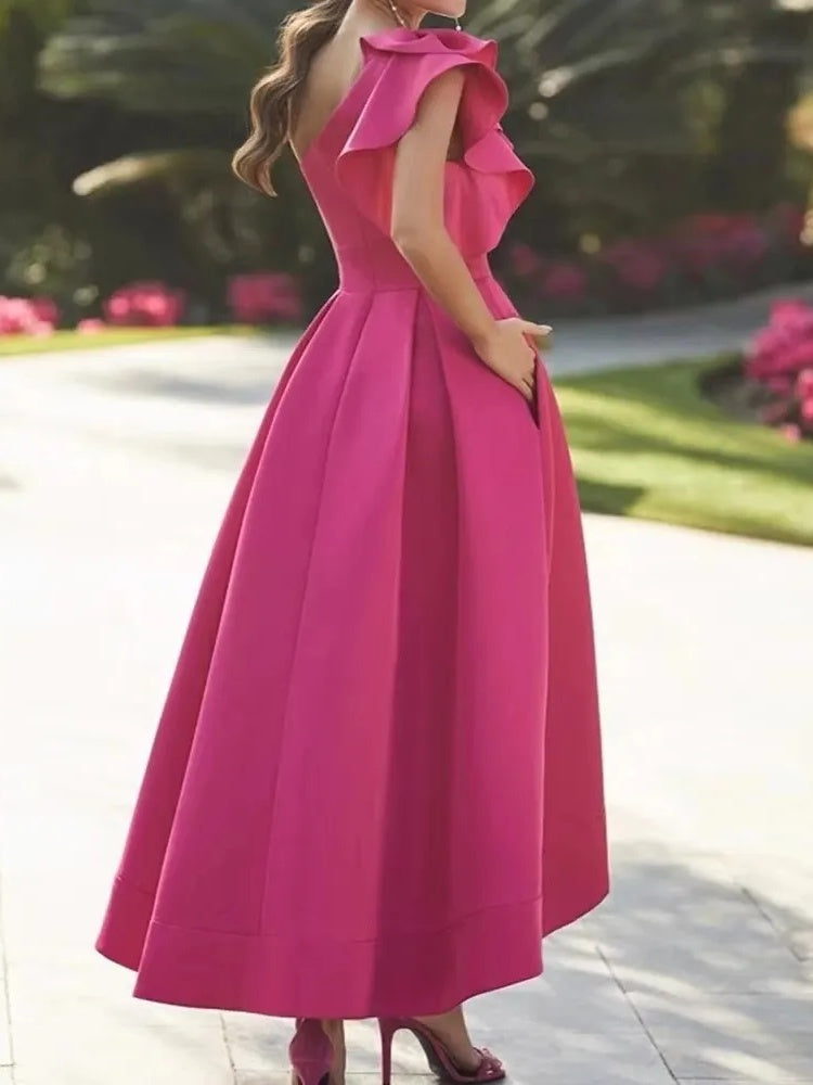 Robe de Mère de la Mariée Asymétrique Sans Manches à Une Épaule et Coupe Princesse avec Volants