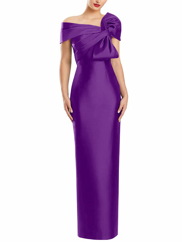 Robe de Mère de la Mariée Fourreau/Colonne à Une Épaule et Longueur Au Sol avec Nœud
