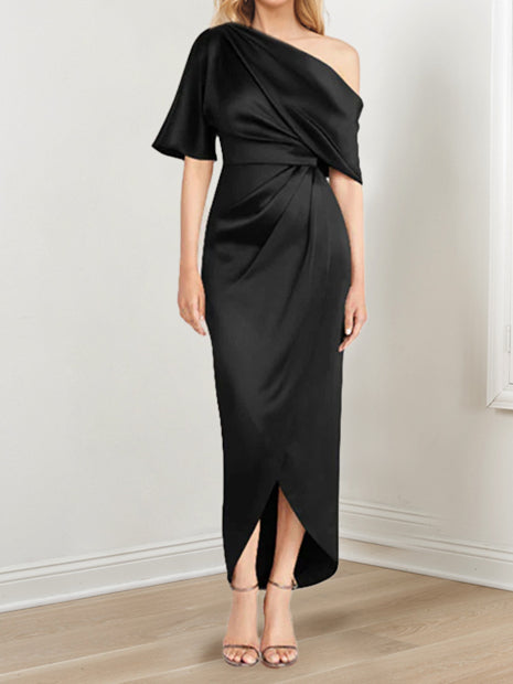 Robe de Mère de la Mariée Asymétrique à Une Épaule et à Manches Courtes avec Volants