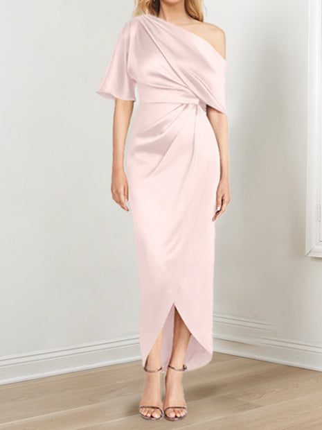 Robe de Mère de la Mariée Asymétrique à Une Épaule et à Manches Courtes avec Volants