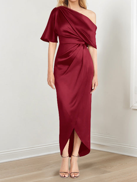 Robe de Mère de la Mariée Asymétrique à Une Épaule et à Manches Courtes avec Volants