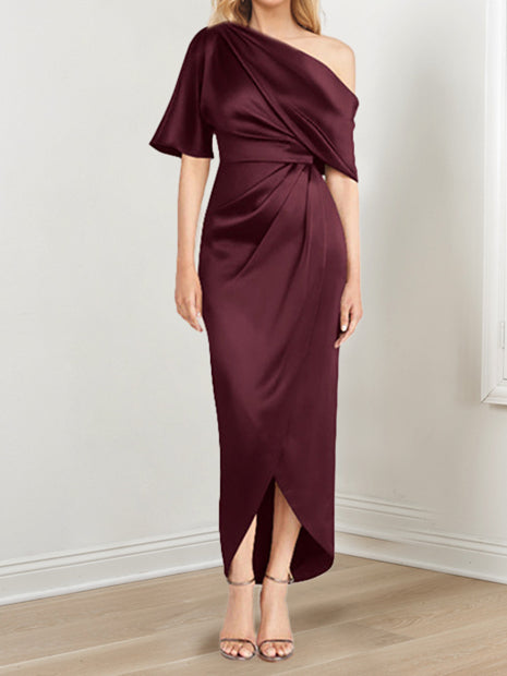 Robe de Mère de la Mariée Asymétrique à Une Épaule et à Manches Courtes avec Volants