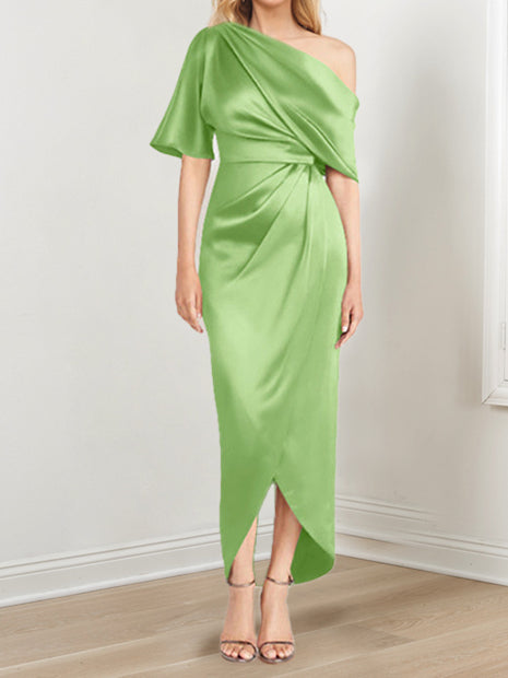 Robe de Mère de la Mariée Asymétrique à Une Épaule et à Manches Courtes avec Volants