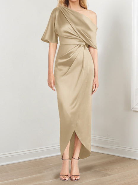 Robe de Mère de la Mariée Asymétrique à Une Épaule et à Manches Courtes avec Volants