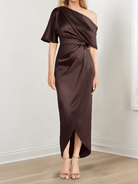 Robe de Mère de la Mariée Asymétrique à Une Épaule et à Manches Courtes avec Volants