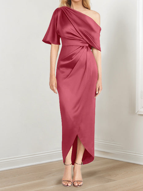 Robe de Mère de la Mariée Asymétrique à Une Épaule et à Manches Courtes avec Volants