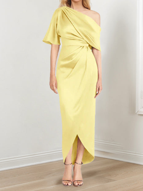 Robe de Mère de la Mariée Asymétrique à Une Épaule et à Manches Courtes avec Volants