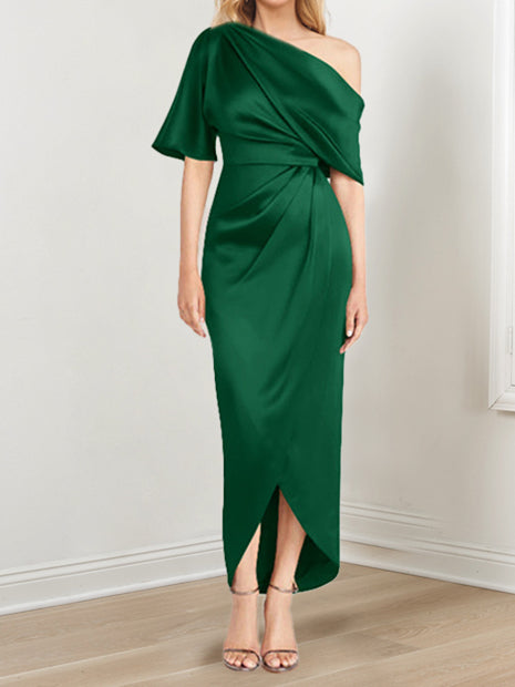 Robe de Mère de la Mariée Asymétrique à Une Épaule et à Manches Courtes avec Volants