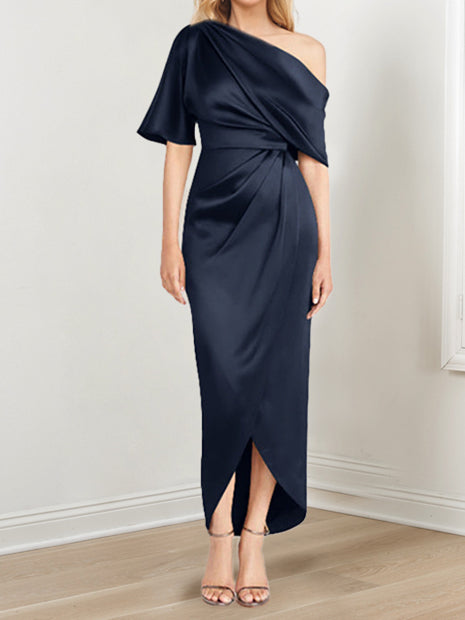 Robe de Mère de la Mariée Asymétrique à Une Épaule et à Manches Courtes avec Volants