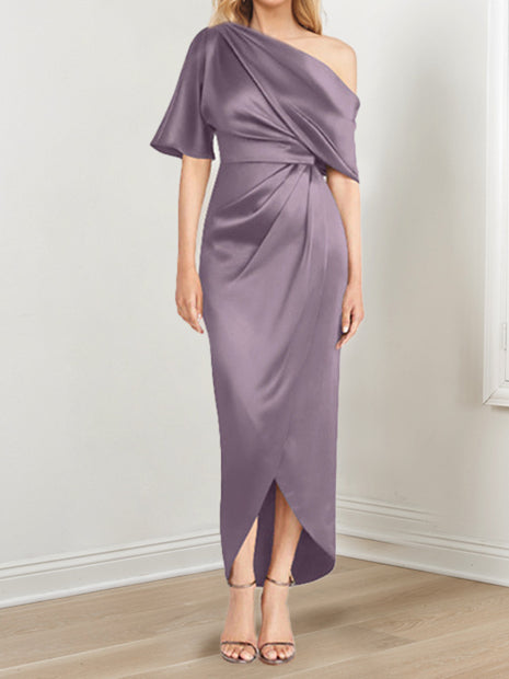 Robe de Mère de la Mariée Asymétrique à Une Épaule et à Manches Courtes avec Volants