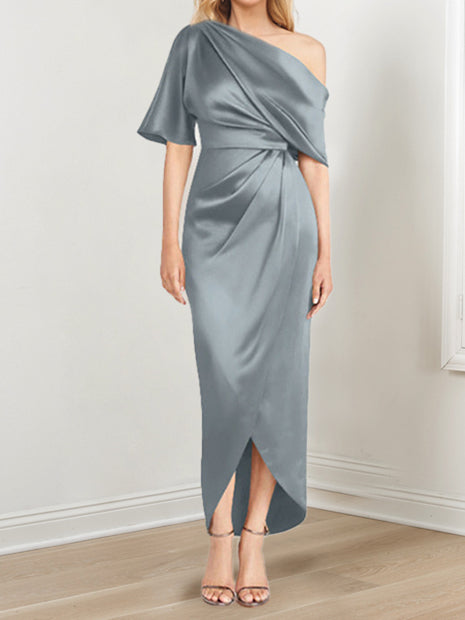 Robe de Mère de la Mariée Asymétrique à Une Épaule et à Manches Courtes avec Volants