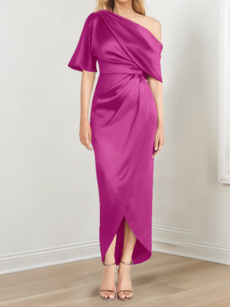 Robe de Mère de la Mariée Asymétrique à Une Épaule et à Manches Courtes avec Volants