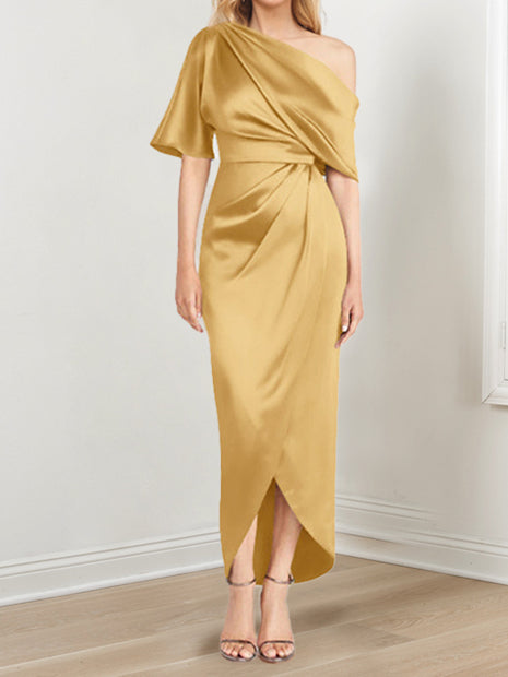Robe de Mère de la Mariée Asymétrique à Une Épaule et à Manches Courtes avec Volants