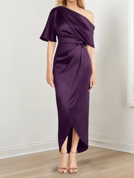 Robe de Mère de la Mariée Asymétrique à Une Épaule et à Manches Courtes avec Volants