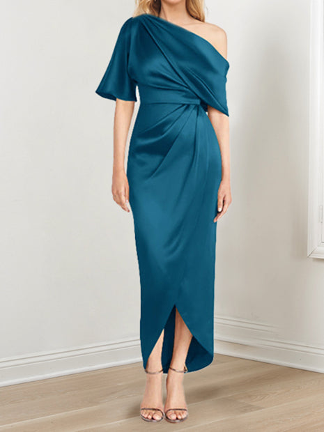 Robe de Mère de la Mariée Asymétrique à Une Épaule et à Manches Courtes avec Volants